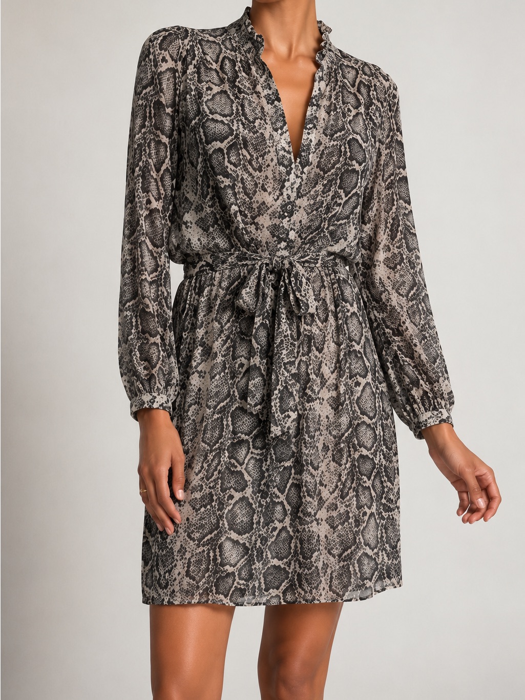 Rebecca Taylor 100% Silk Snakeskin Tie Waist Shirt Dress 4